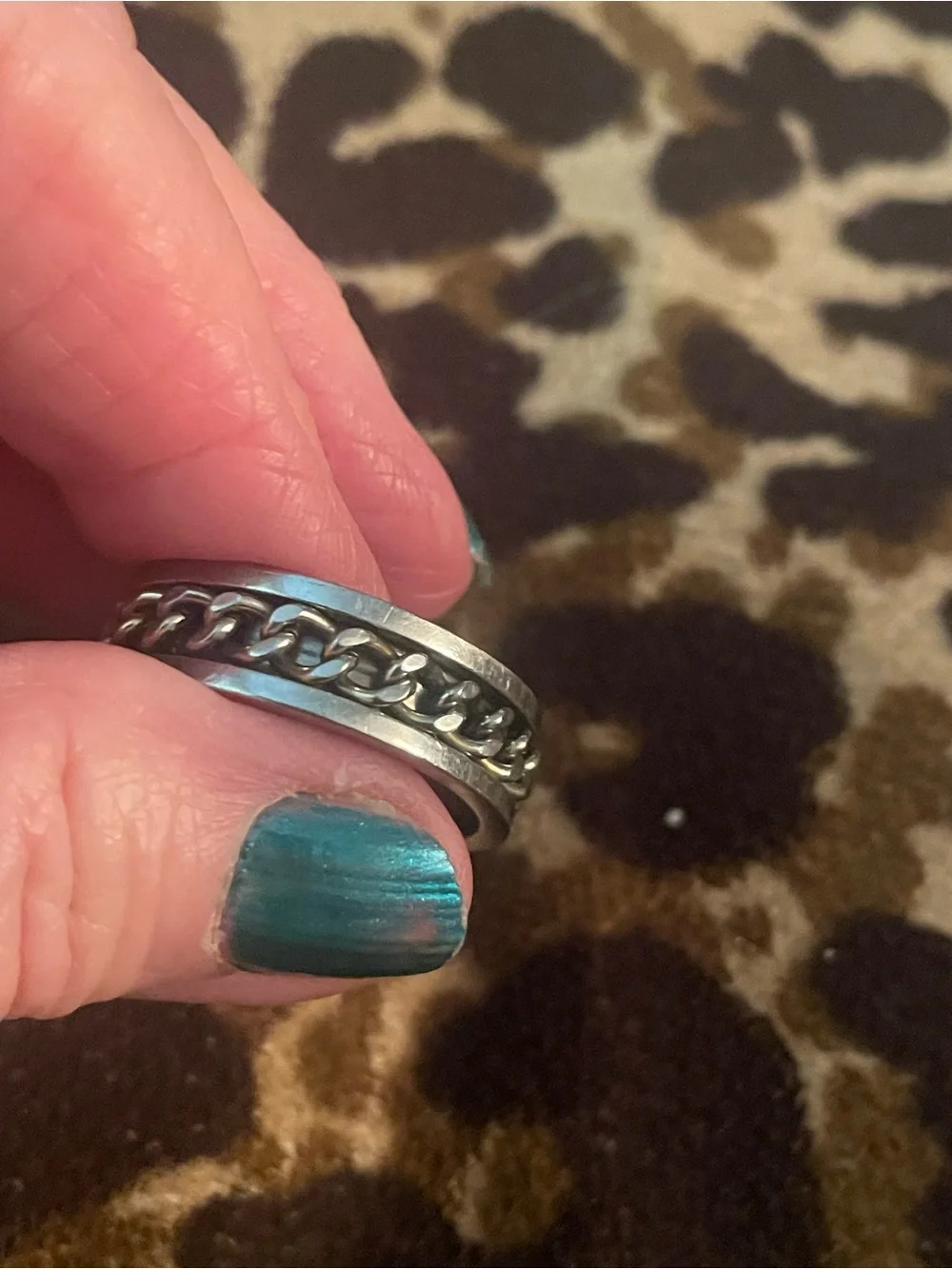Men's Stainless Steel Chain Inlay Spinner Ring - Silver sz 14